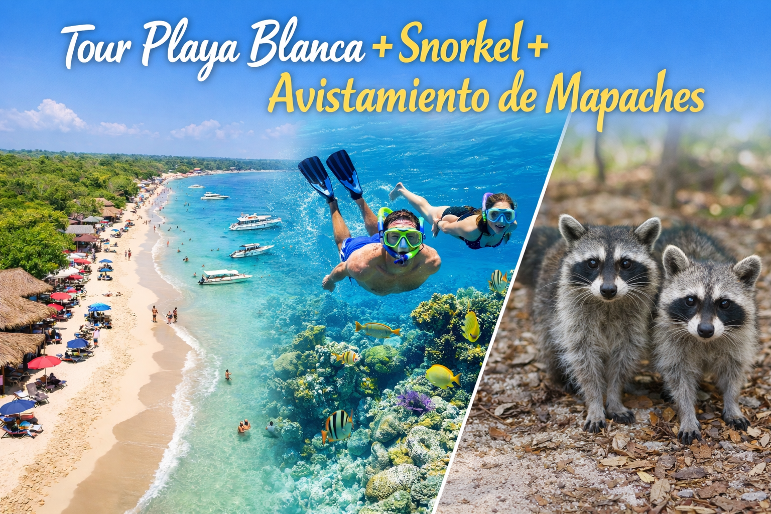 Playa Blanca con Mapaches y Snorkel, Isla de Barú